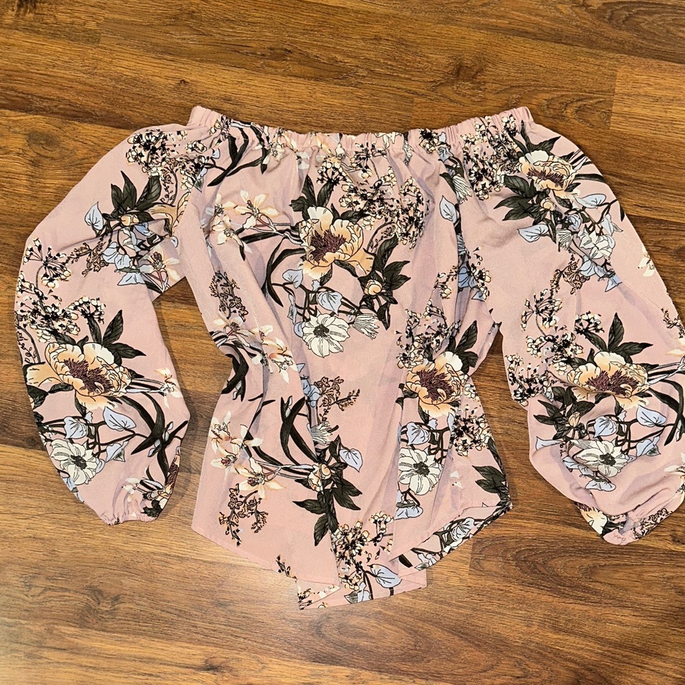 SHEIN Floral Off-Shoulder Bodysuit in Mauve